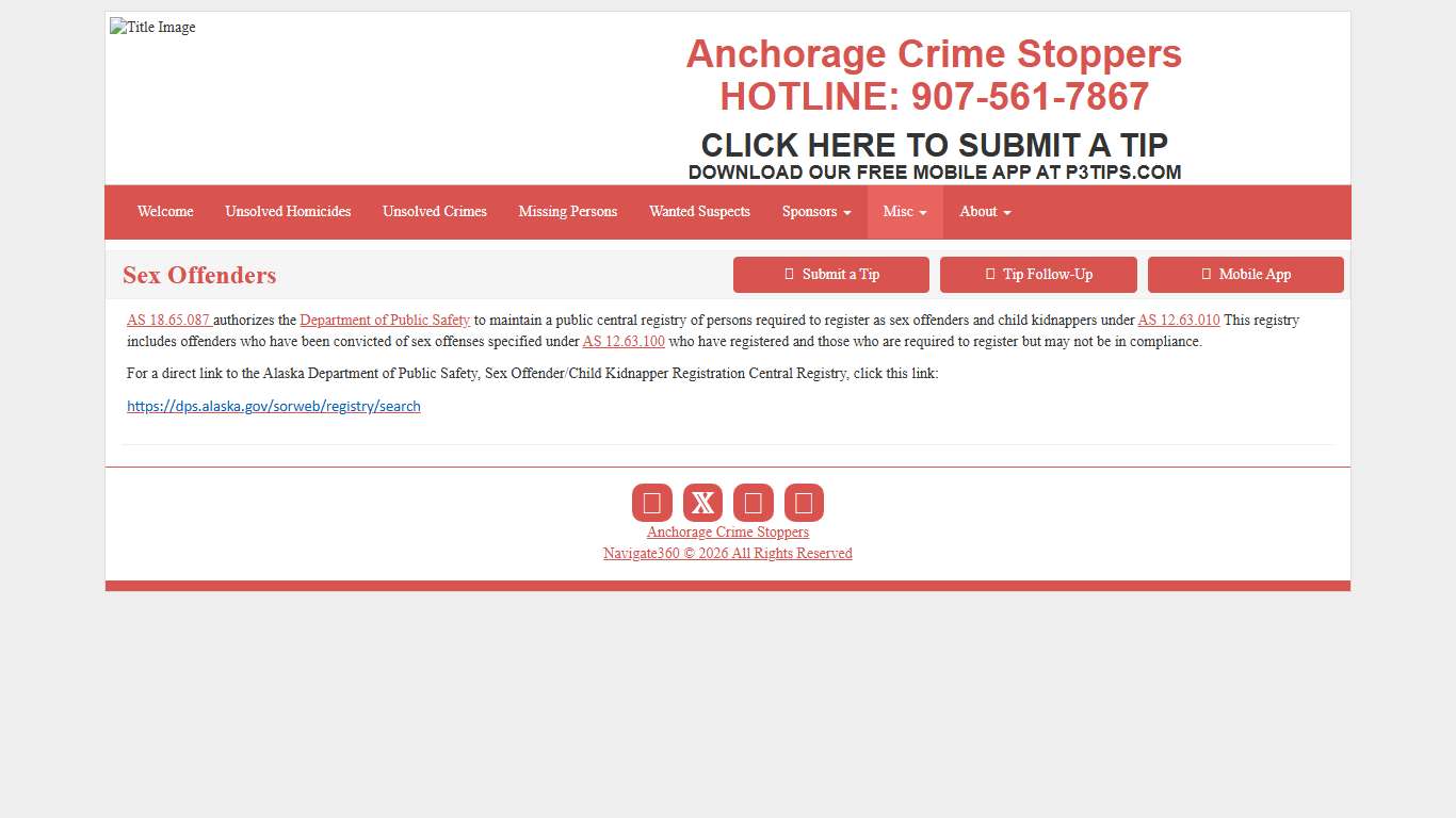 Sex Offenders - Anchorage Crime Stoppers